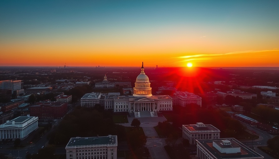 Aerial view of Washington DC at sunset highlighting best workplaces in DC.