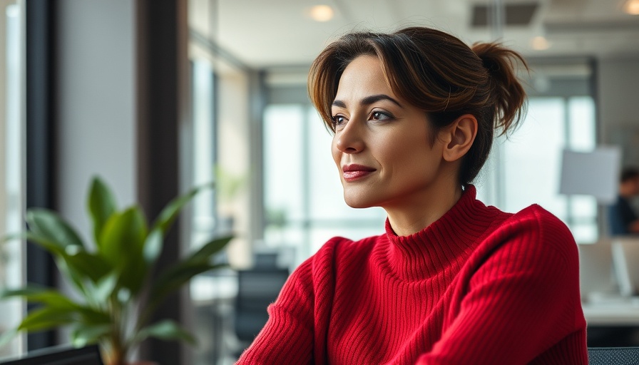 Great Leaders Bet on the Unusual showcasing confident female founder in red sweater.