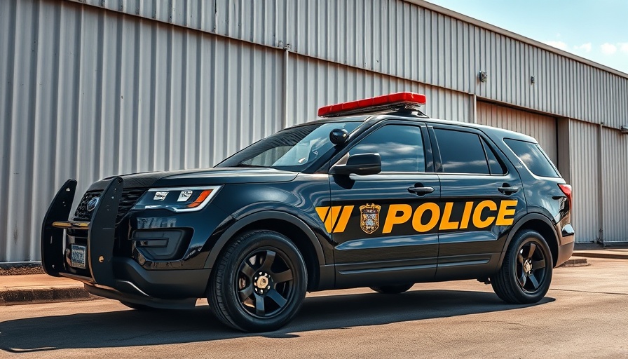 Police SUV in black and gold parked outdoors, police leadership representation display.
