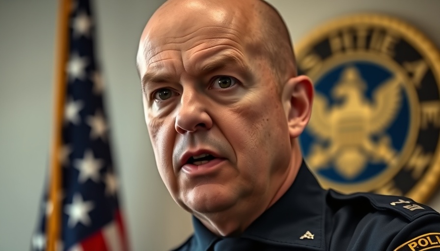 Police officer discussing policing strategies with serious expression.