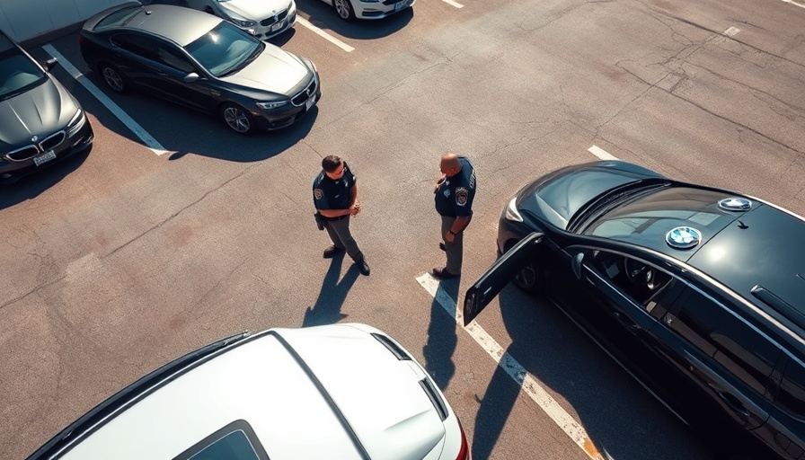 Police training in emergency situations, officers in parking lot, aerial view
