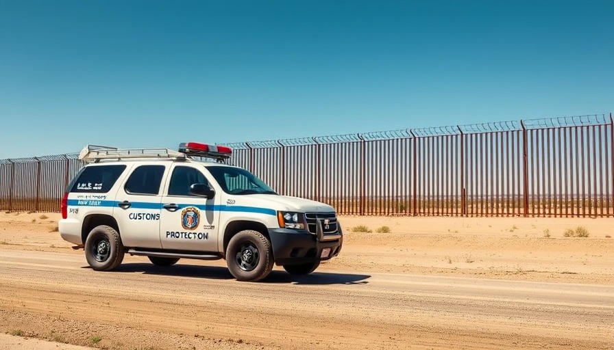 U.S. Customs vehicle by border fence related to cartel intelligence operations.
