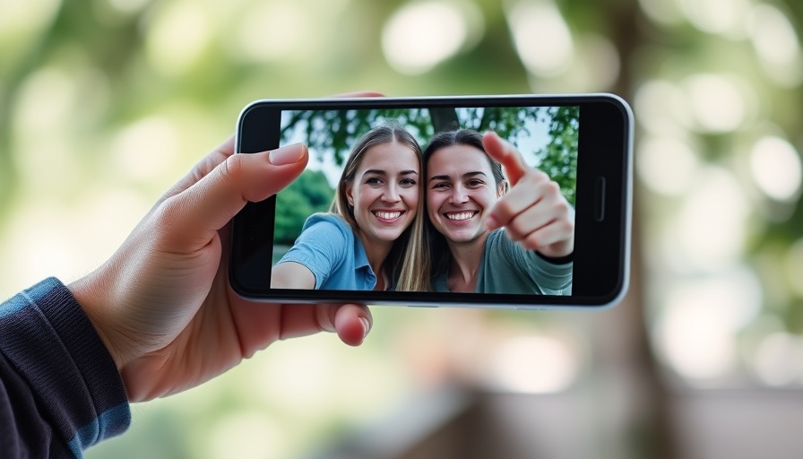 Close-up of smartphone showing a selfie for Instagram collab posts.