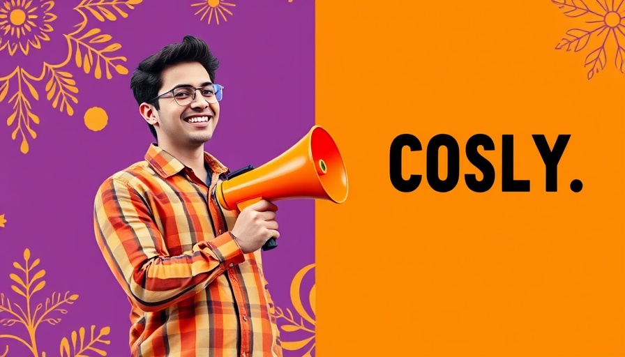 Collage of a man with orange billboard and megaphone, costly signaling.
