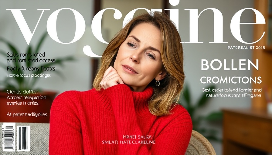 Woman in red sweater posing on magazine cover.