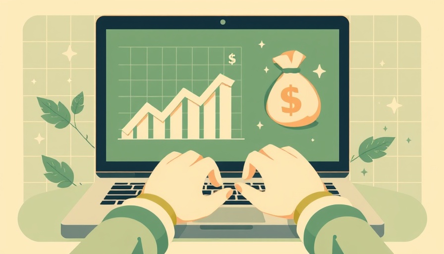 Types of paid media illustration showing growth graph on laptop.