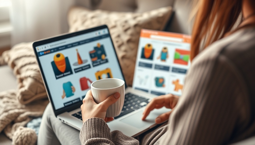 Ecommerce customer browsing deals on laptop in home setting.