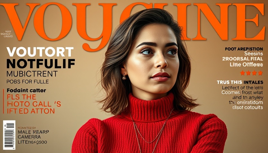 Woman featured on magazine cover, thoughtful gaze, red sweater.