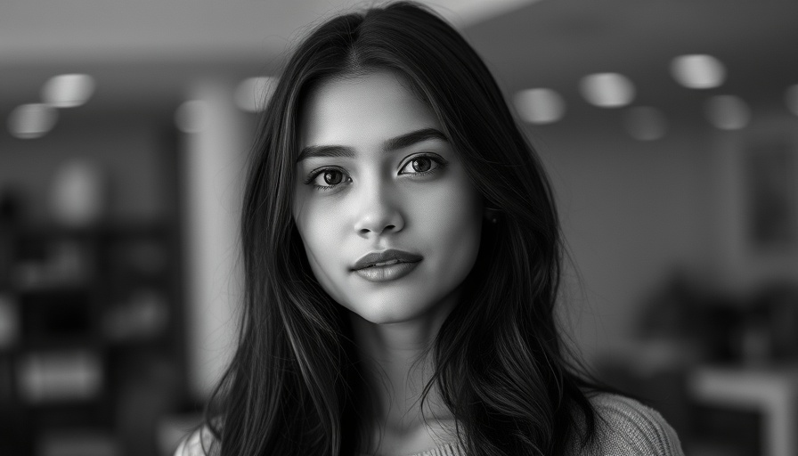Portrait of a smiling woman indoors with a blurred background.