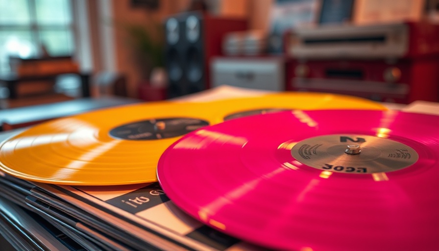 Colorful vinyl records with albums; Find Trending Sounds on TikTok.