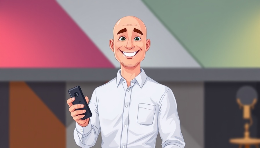 Man presenting in colorful modern design background, illustrating how to transition from marketer to CMO.