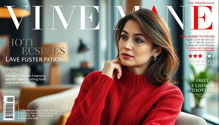 Modern magazine cover featuring a woman in a red sweater, indoor setting.