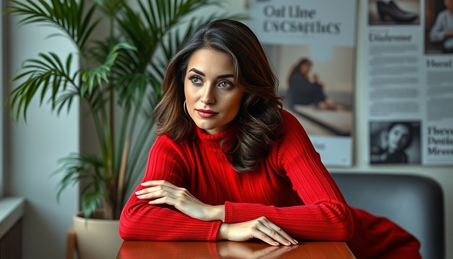 Elegant woman in red on magazine cover, Bitchat messaging app context.