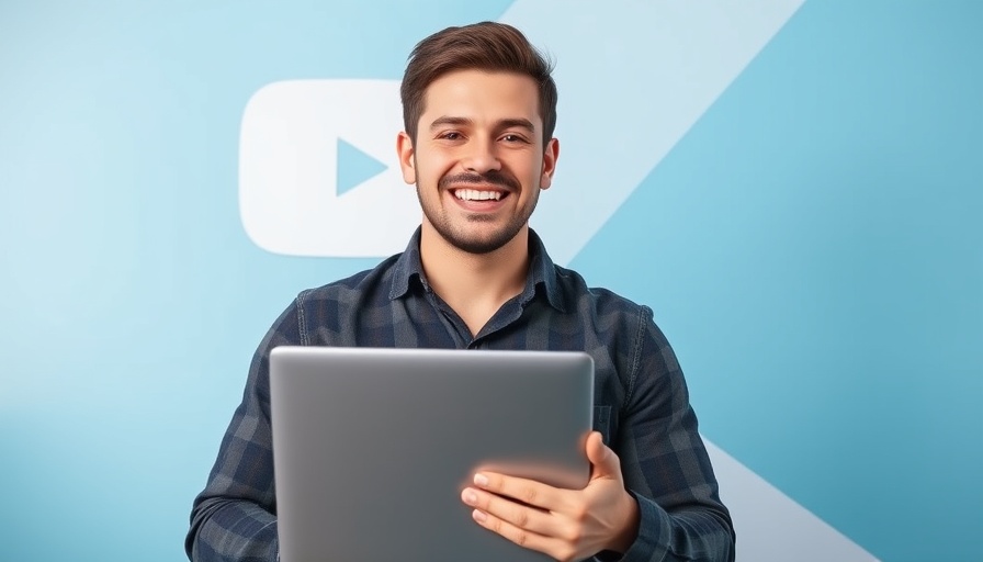 Young man with laptop and YouTube logo, related to YouTube payment model for MedSpas.