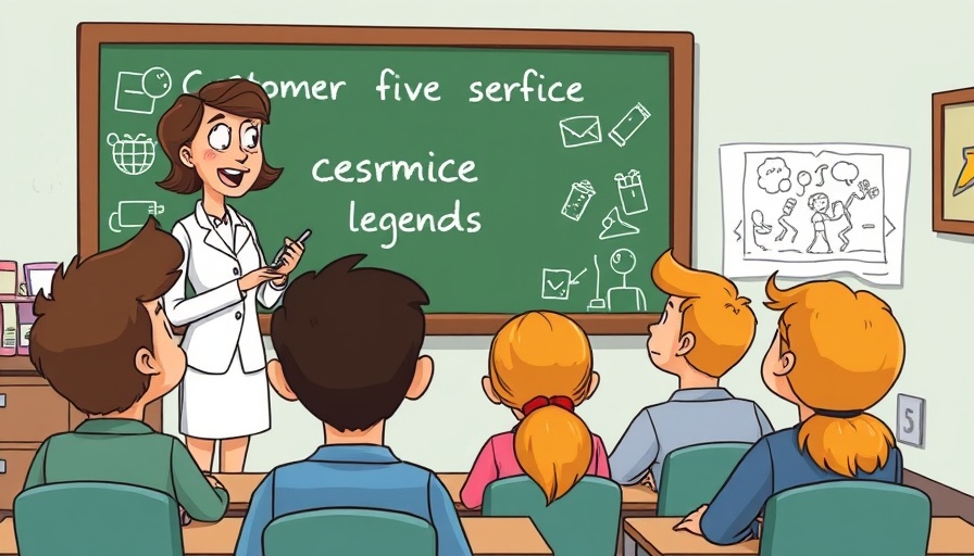 Cartoon depiction of a classroom discussing legendary customer service