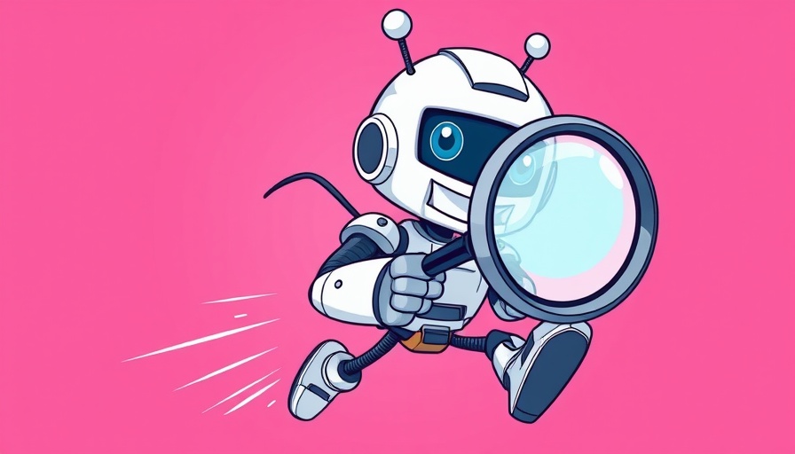 Energetic robot zooming with magnifying glass, boost crawl efficiency