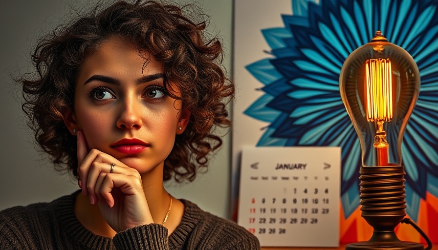 Young woman with calendar and lightbulb on colorful background
