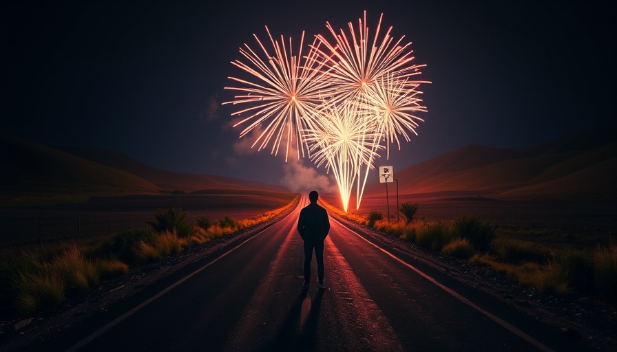 Dynamic night scene with fireworks on a road, police news