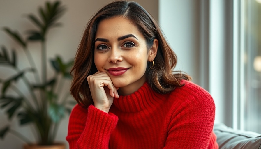 Engaging portrait of a woman in a red sweater on a magazine cover.