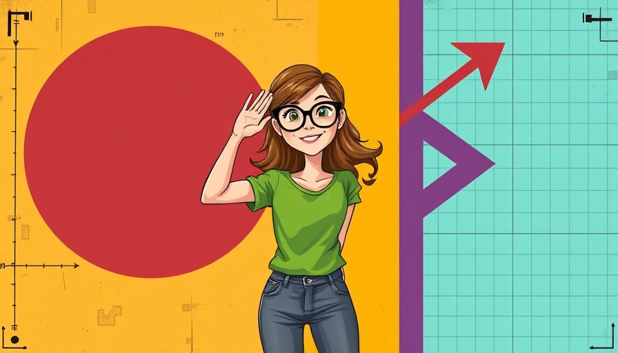 Young woman in green shirt with abstract geometric background.