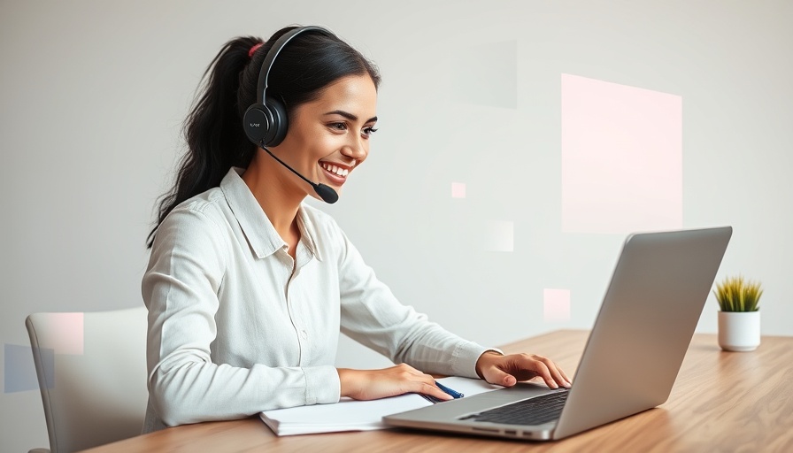Smiling woman working with headset and laptop, best CRMs for utilities