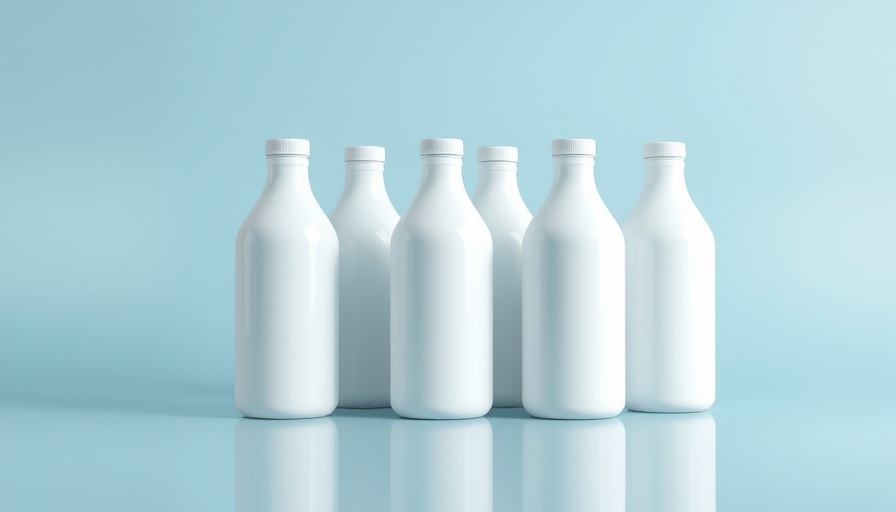 Minimalist white bottles on a reflective surface for stock packaging strategies.