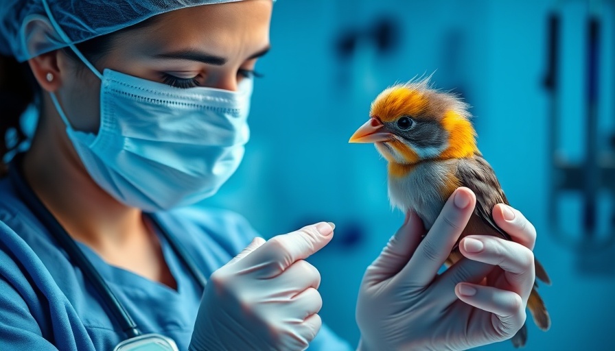 Vet clinic operations: Nurse examines small bird in clinic setting.