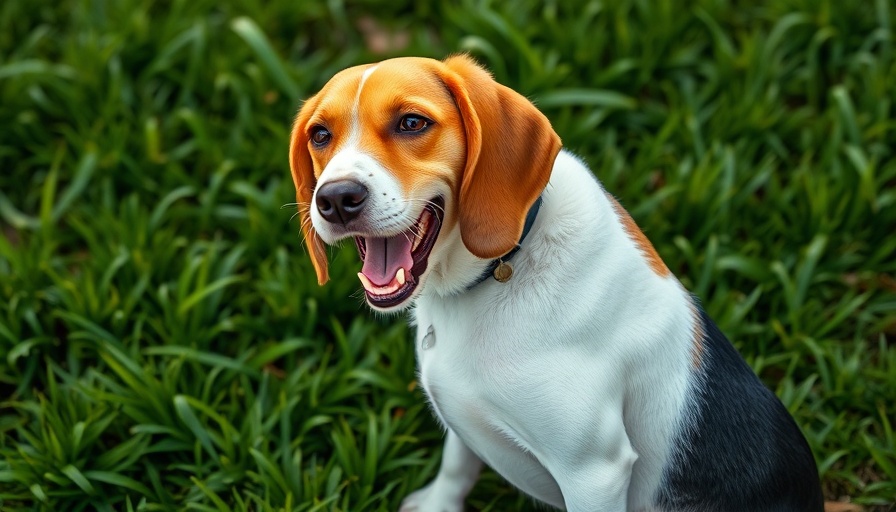 Beagle scratching ear in grassy field, illustrating need for FDA approved dog parasiticide.