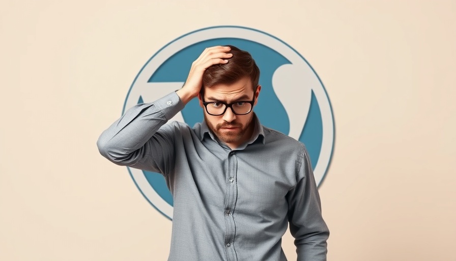 Worried man in front of WordPress logo, concerned about malware scanner vulnerability.