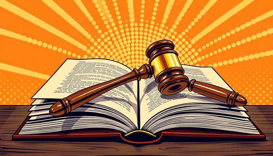 Retro legal-themed illustration with gavel and law books on vibrant background, best CRMs for legal businesses.