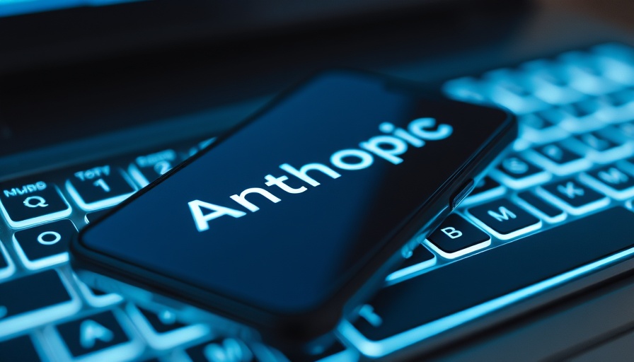 Anthropic financial tool on smartphone with keyboard backdrop
