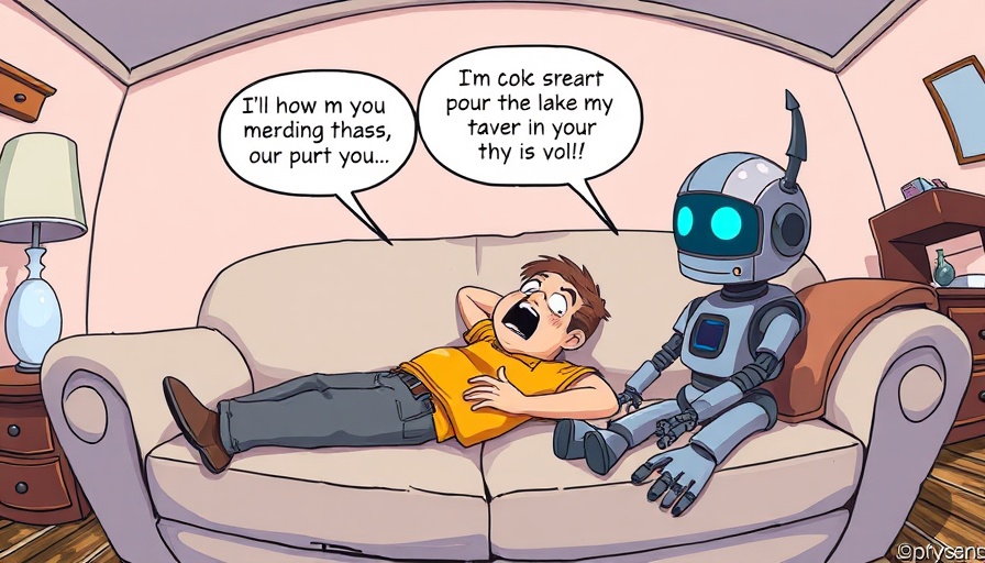 AI in Aesthetic Medicine cartoon: man seeking hug from robot