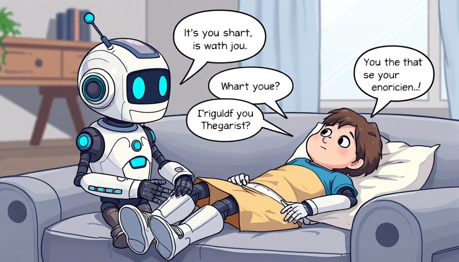 Cartoon of AI robot therapist with human client, showing AI integration challenges in empathy.