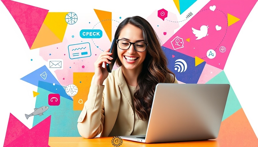Social media CRM concept for veterinary clinics with a smiling professional.