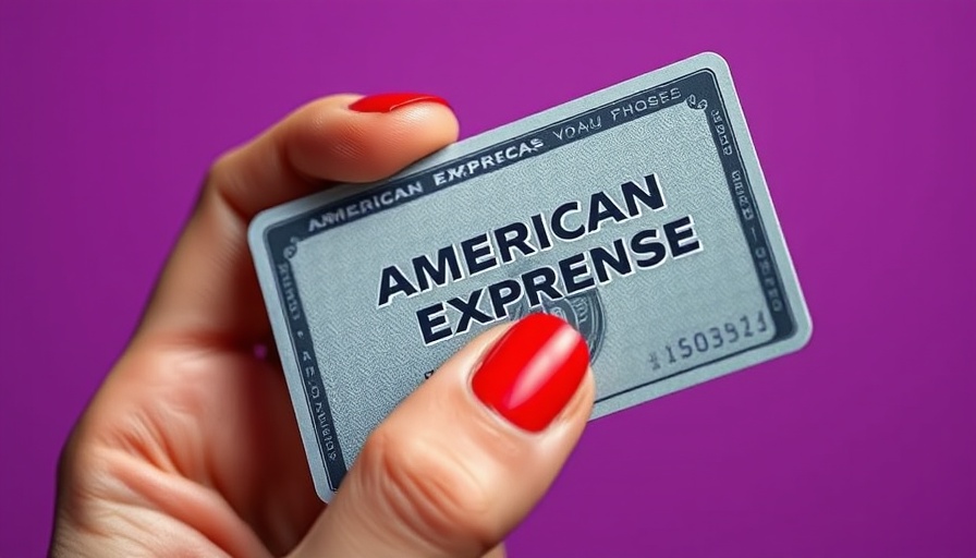 Close-up of hand holding American Express card, purple backdrop.