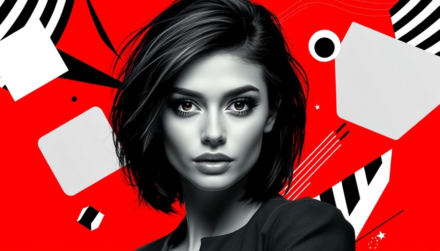 Stylized portrait of a woman with graphic elements, Rare Beauty Substack marketing.