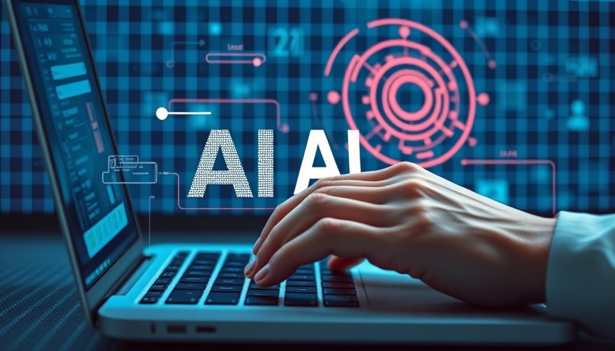 Retro-futuristic digital art of AI technology with gear and laptop.