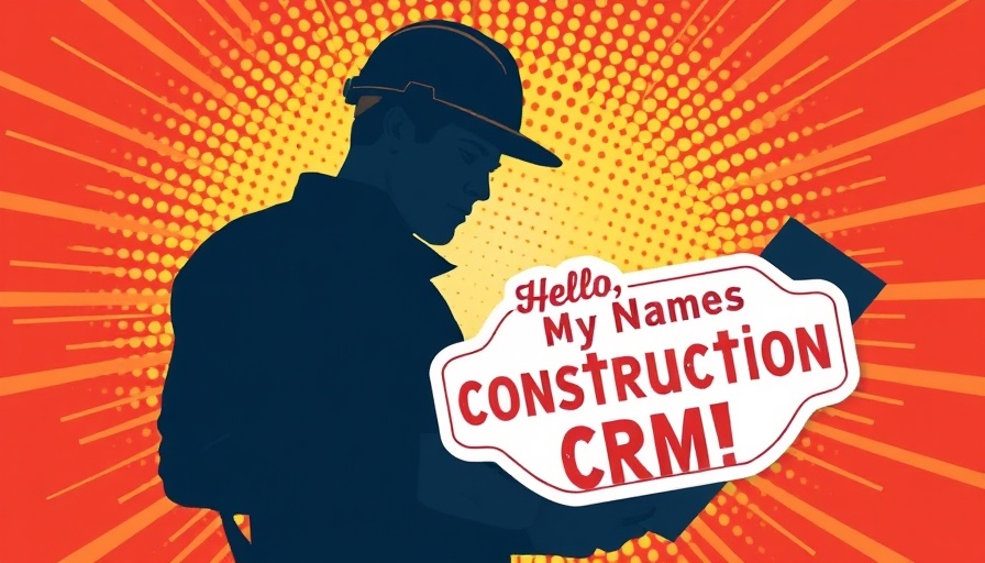 Silhouette of worker with Construction CRM overlay in vibrant comic style.