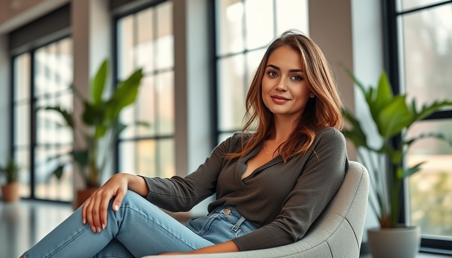Portrait of a confident woman indoors with a minimalist background.