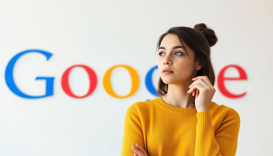 Woman pondering in front of Google logo, importance of content over links in SEO.