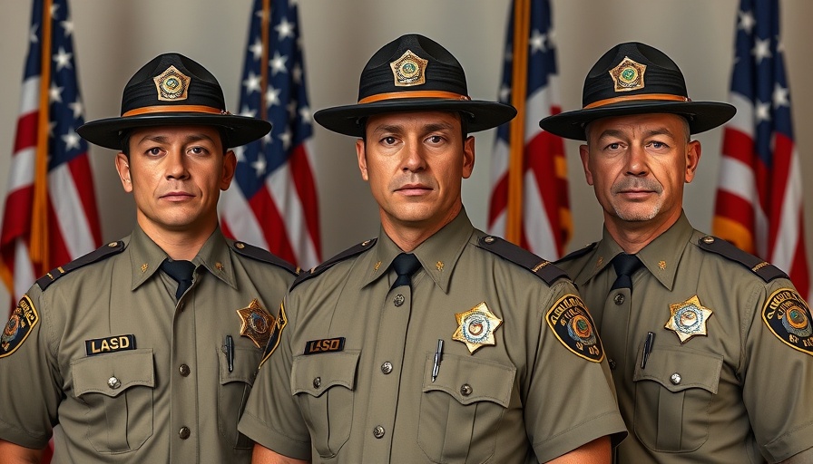 LASD detectives in uniform with flags in background, official portrait.