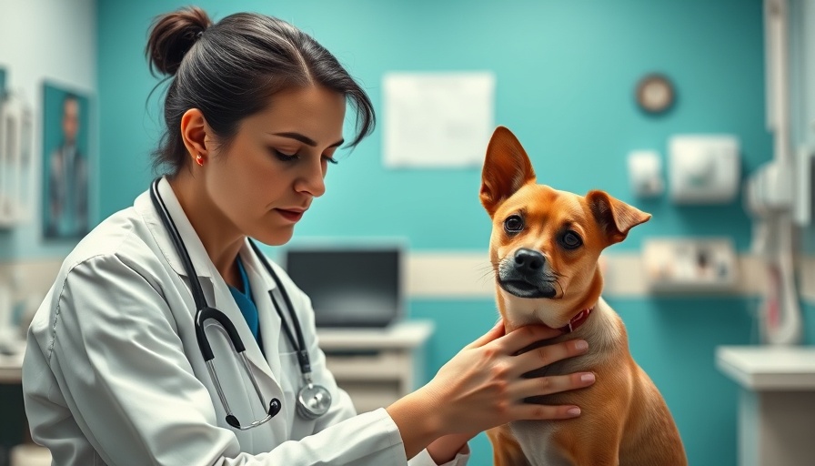 Veterinarian and dog in clinic, highlighting noise issues affecting workplace stress.