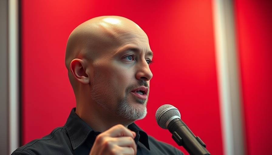 Medspa marketing speaker presenting confidently with a microphone.