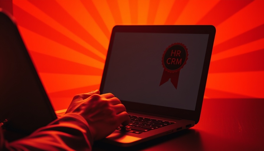 Best CRMs for HR Businesses: Typing on laptop with HR CRM badge.