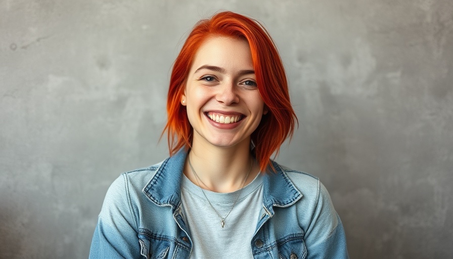 Cheerful person with red hair posing casually indoors, photorealistic.