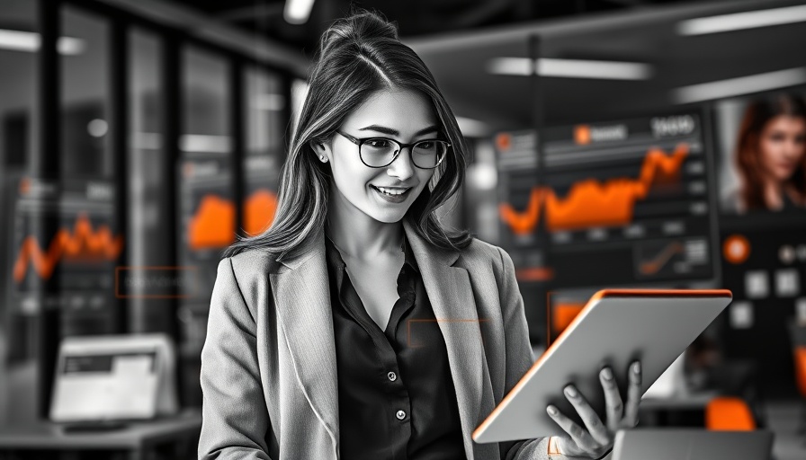 CRM for investment banking: Businesswoman using digital finance tools.