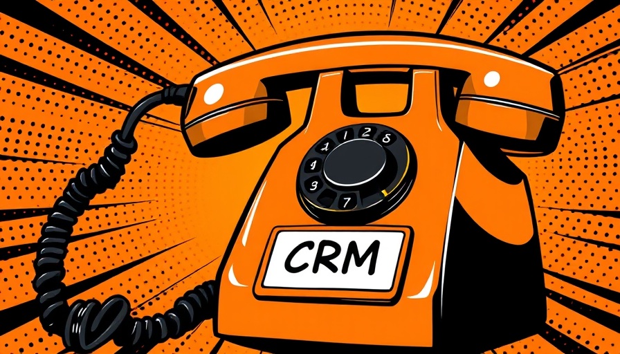 Retro phone with CRM tag, comic-style pop art design.