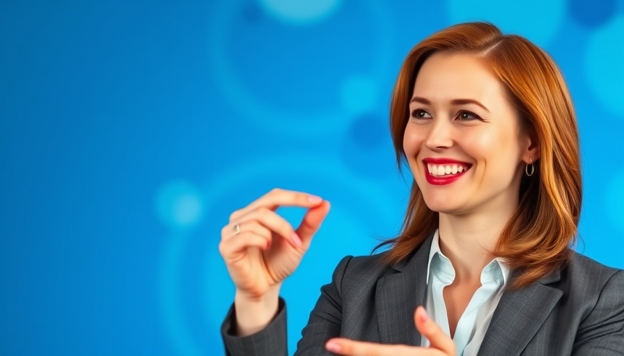 Smiling woman in professional video interview setting, improving access to veterinary care with telemedicine.