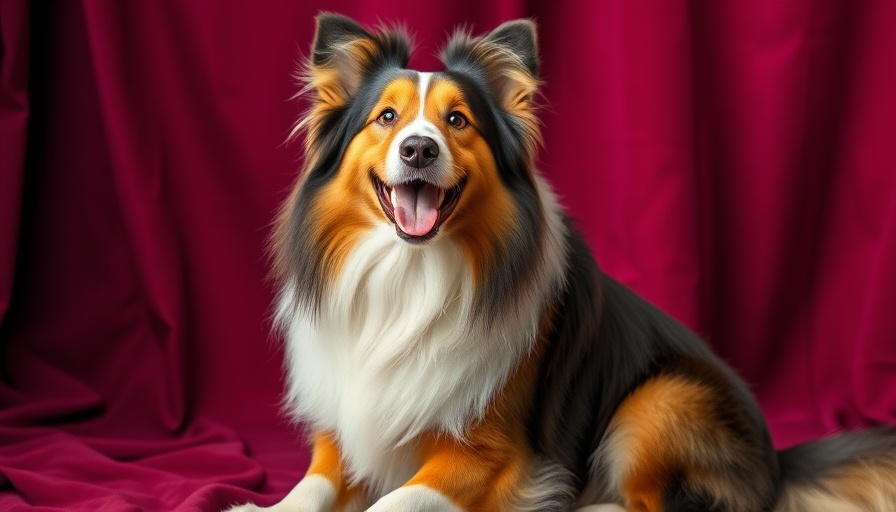 Texas A&M collie mascot with fluffy coat before glaucoma surgery.