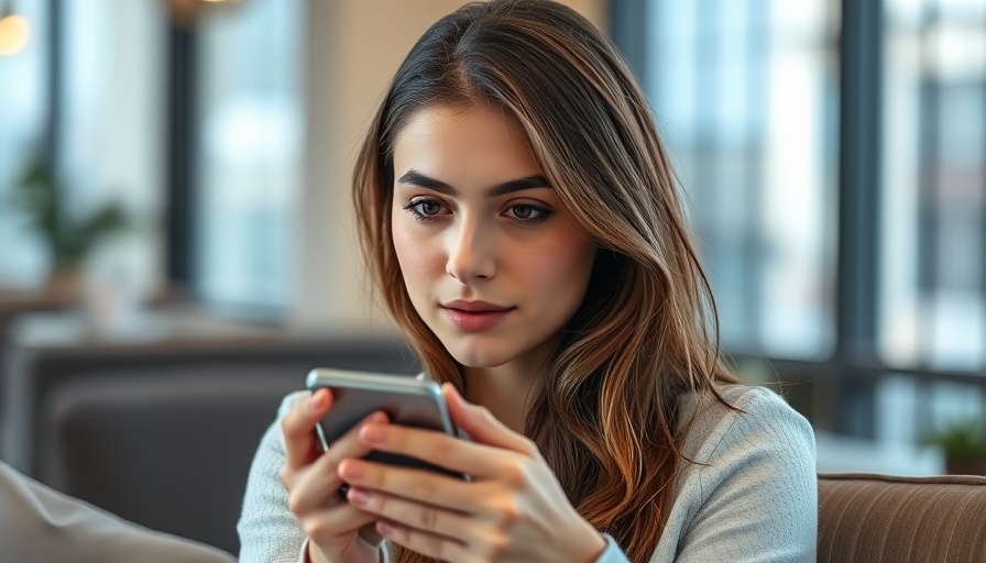 Woman encourages clients to submit online forms on her smartphone.